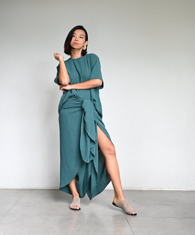 Sarong Pants in Textured Crepe